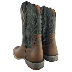 Bota Texana Masculina Vimar Boots Bico Quadrado Couro Fóssil Castanho Cano Verde Sola TXS -002F78 Ref:81405