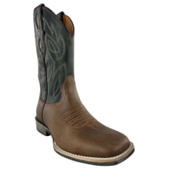 Bota Texana Masculina Vimar Boots Bico Quadrado Couro Fóssil Castanho Cano Verde Sola TXS -002F78 Ref:81405