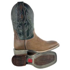 Bota Texana Masculina Vimar Boots Bico Quadrado Couro Fóssil Castanho Cano Verde Sola TXS -002F78 Ref:81405