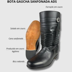 Bota Gaúcha Sanfonada Masculina - ADS - Preto - Ref.636