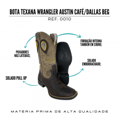  Bota Texana Country Masculina Wrangler Bico Quadrado Austin Café/Dallas Bege