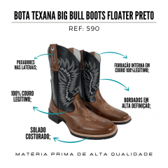 Bota Texana Masculina Big Bull Bico Quadrado Floater/Preto - Ref.590