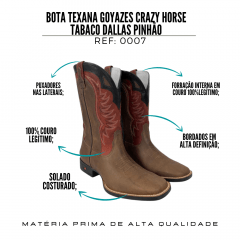 Bota Texana Masculina Goyazes Crazy Horse Tabaco Dallas Pinhão
