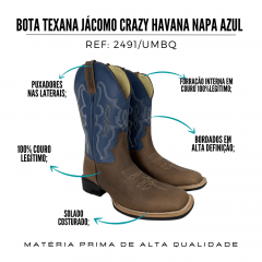 Bota Texana Masculina Jácomo Crazy Havana Napa Azul Ref.: 2491/UMBQ