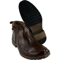 Botina Masculina Badana Bico Redondo Couro Café Zíper Solado Rock Preto - Ref:8301 Botina Masculina Badana Bico Redondo Couro Café Zíper Solado Rock Preto - Ref:8301
