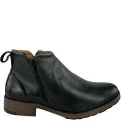 Botina Masculina Badana Bico Redondo Couro Preto Zíper Solado Rock Preto - Ref:8301