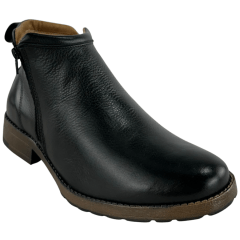 Botina Masculina Badana Bico Redondo Couro Preto Zíper Solado Rock Preto - Ref:8301