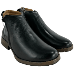Botina Masculina Badana Bico Redondo Couro Preto Zíper Solado Rock Preto - Ref:8301