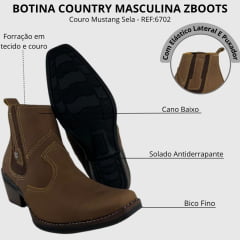 Botina Masculina Zboots Bico Fino Couro Mustang Sela - REF:6702