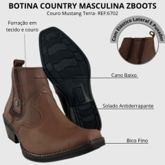 Botina Masculina Zboots Bico Fino Couro Mustang Terra - REF:6702