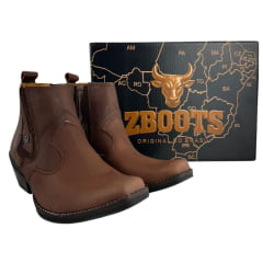 Botina Masculina Zboots Bico Fino Couro Mustang Terra - REF:6702