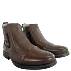 Botina Masculina Amarok Bico Redondo Couro Bolonha Pinhão Sola Borracha Aroeira Nova Ref:4054-7A