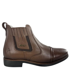 Botina Masculina Amarok Bico Redondo Couro Bolonha Pinhão Sola Borracha Aroeira Nova Ref:4054-7A