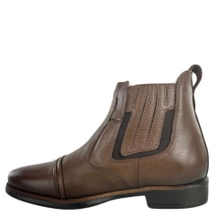 Botina Masculina Amarok Bico Redondo Couro Bolonha Pinhão Sola Borracha Aroeira Nova Ref:4054-7A