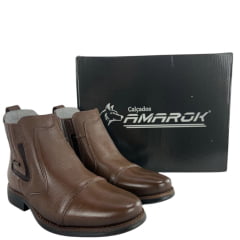 Botina Masculina Amarok Bico Redondo Couro Bolonha Pinhão Sola Borracha Aroeira Nova Ref:4054-7A