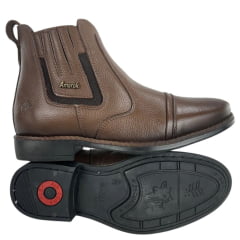 Botina Masculina Amarok Bico Redondo Couro Bolonha Pinhão Sola Borracha Aroeira Nova Ref:4054-7A