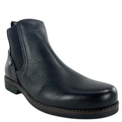 Botina Masculina Amarok Bico Redondo Couro Liso Vegetal Preto Sola Borracha Linha Coral Ref:1825 - 802W-1