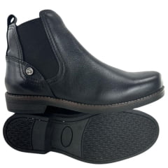 Botina Masculina Amarok Bico Redondo Couro Liso Vegetal Preto Sola Borracha Linha Coral Ref:1825 - 802W-1
