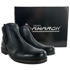 Botina Masculina Amarok Bico Redondo Couro Liso Vegetal Preto Sola Borracha Linha Coral Ref:1825 - 802W-1
