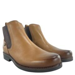 Botina Masculina Amarok Bico Redondo Couro Liso Vegetal Wisky Sola Borracha Linha Coral Ref:1825 - 802W-4