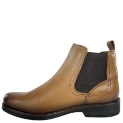 Botina Masculina Amarok Bico Redondo Couro Liso Vegetal Wisky Sola Borracha Linha Coral Ref:1825 - 802W-4