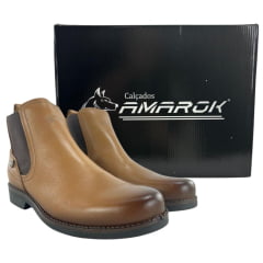 Botina Masculina Amarok Bico Redondo Couro Liso Vegetal Wisky Sola Borracha Linha Coral Ref:1825 - 802W-4