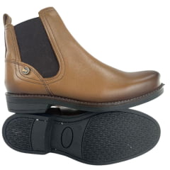Botina Masculina Amarok Bico Redondo Couro Liso Vegetal Wisky Sola Borracha Linha Coral Ref:1825 - 802W-4