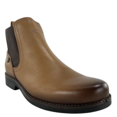 Botina Masculina Amarok Bico Redondo Couro Liso Vegetal Wisky Sola Borracha Linha Coral Ref:1825 - 802W-4