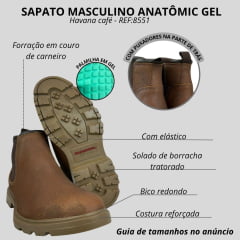 Botina Masculina Anatomic Gel Couro Bullsking Havana Vacum Café Sola Nelore Ambar Ref:8551
