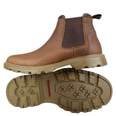 Botina Masculina Anatomic Gel Couro Bullsking Havana Vacum Café Sola Nelore Ambar Ref:8551