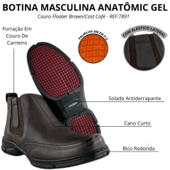 Botina Masculina Anatomic Gel Couro Floater Brown Cost Café Sola 360 Preta Vermelha REF:7891