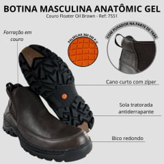 Botina Masculina Anatomic Gel Couro Floater Oil Brown Pesponto Café Sola Outdoor Preta 360 Ref:7551