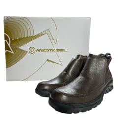 Botina Masculina Anatomic Gel Couro Floater Oil Brown Pesponto Café Sola Outdoor Preta 360 Ref:7551