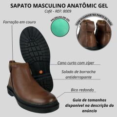 Botina Masculina Anatômic Gel Couro Floater Oil Conhaque/Pesponto Café Sola 360º Maxx Preta Ref:8009