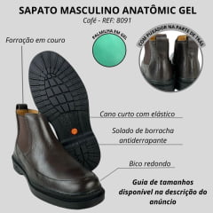 Botina Masculina Anatomic Gel Couro Floater T. Moro/Cost Café Sola 360º Maxx Preta Ref:8091