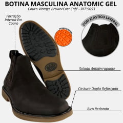 Botina Masculina Anatomic Gel Couro Vintage Brown/Cost Café Sola Bulldog Natural - REF:9053
