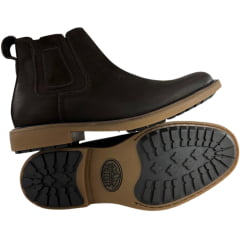 Botina Masculina Anatomic Gel Couro Vintage Brown/Cost Café Sola Bulldog Natural - REF:9053