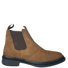 Botina Masculina Beira Lago Nobuck Camel Com Bordado Br Sola Borracha Bico Redondo Ref:059