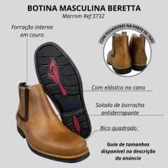 Botina Masculina Beretta Bico Redondo Couro Fóssil Castor Solado Beretta Ref:3733