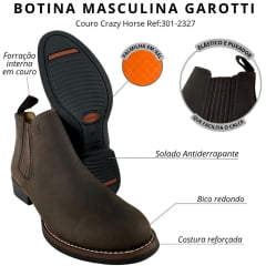 Botina Masculina Garotti Couro Crazy Horse Café Bournet Sola 1038 Pre Borracha - Ref:301-2327