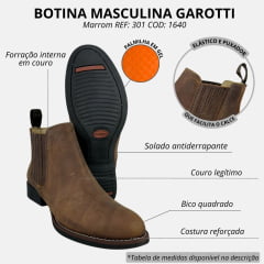 Botina Masculina Garotti Country Haras Bico Redondo Excalibur Red Brown Sola 1038 Pre-Borracha REF: 301-COD: 1640