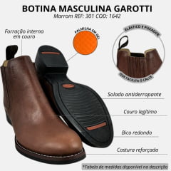 Botina Masculina Garotti Haras Country Bico Redondo Vitelo Pinhão Sola 1038 Pre-Borracha REF: 301-COD: 1642