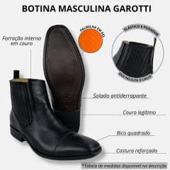 Botina Masculina Garotti Social Couro Pelica Preto Sola Pre-Frezano Verona Ref.101-COD:1342