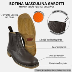 Botina Masculina Garotti Vira Francesa Bico Quadrado Floter Café Sola 5038 Natural REF: 901-COD: 0705