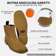 Botina Masculina Garotti Vira Francesa Bico Quadrado Nobuck Taupe Sola 5038 Natural REF: 901-COD: 0702