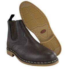 Botina Masculina Garotti Vira Francesa Couro Floater Café Bico Redondo Sola Natural Ref: 900 Cod:0712