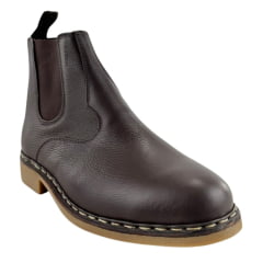 Botina Masculina Garotti Vira Francesa Couro Floater Café Bico Redondo Sola Natural Ref: 900 Cod:0712