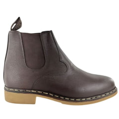 Botina Masculina Garotti Vira Francesa Couro Floater Café Bico Redondo Sola Natural Ref: 900 Cod:0712