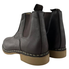 Botina Masculina Garotti Vira Francesa Couro Floater Café Bico Redondo Sola Natural Ref: 900 Cod:0712