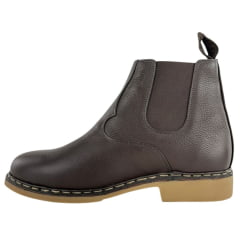 Botina Masculina Garotti Vira Francesa Couro Floater Café Bico Redondo Sola Natural Ref: 900 Cod:0712